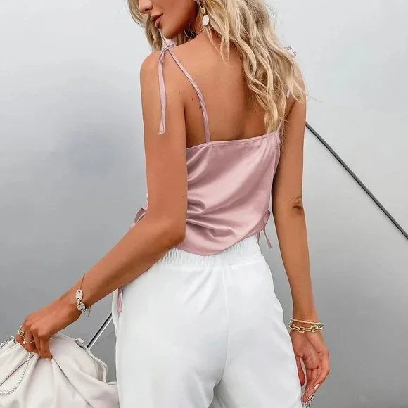 Pink Blush Draped Knot Detail Backless Cami Top - Picture 4 of 4